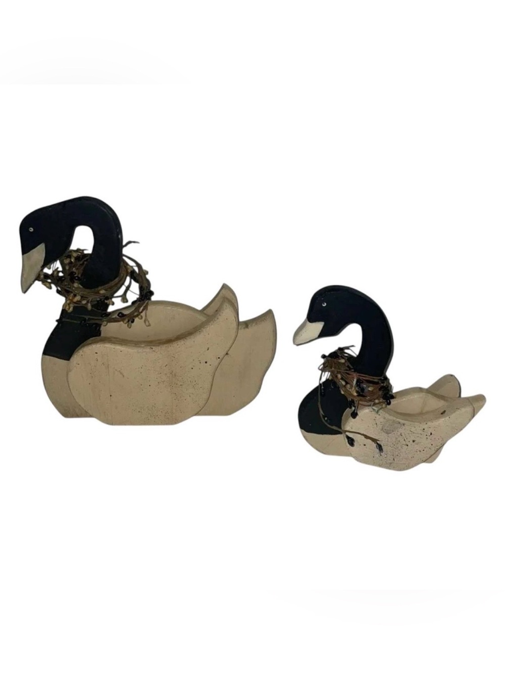 Vintage Wooden Black and Tan Ducks Two Set